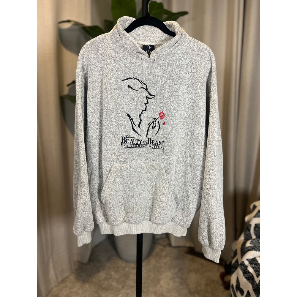VTG Disney Beauty and the Beast Broadway Musical Grey Marled Hoodie Large